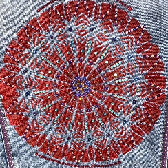 Mandala Embellished Hooded Sweatshirt Jean Jacket - Picture 3 of 6